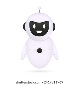 Chat Bot neural network, AI servers and robots technology. Smiling robot. Artificial intelligence robot. Robot assistant for customer support Of Website Or Mobile Applications. Vector illustration