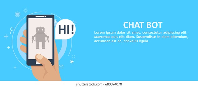 Chat bot on phone in hand. Banner. Vector flat illustration
