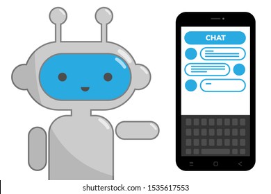 Chat bot with chat on the phone isolated on white background 