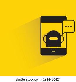 chat bot on smartphone with drop shadow yellow background