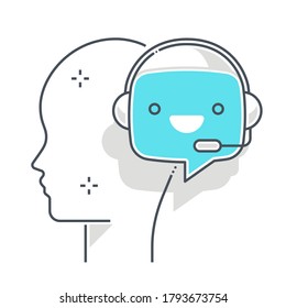Chat bot related, color line, vector icon, illustration set. The set is about machine learning, artificial Intelligence, commerce, Robotics. The composition is infinitely scalable.