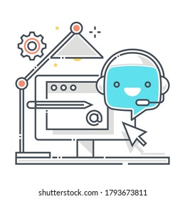 Chat bot related, color line, vector icon, illustration set. The set is about machine learning, artificial Intelligence, commerce, Robotics. The composition is infinitely scalable.