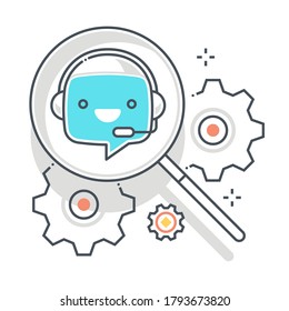 Chat bot related, color line, vector icon, illustration set. The set is about machine learning, artificial Intelligence, commerce, Robotics. The composition is infinitely scalable.
