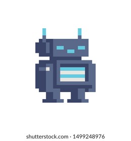 Chat bot robot android pixel art character. Cyber Artificial Intelligence. Isolated vector illustration. Online assistant. 8-bit sprite. Design stickers, logo, mobile app.