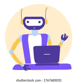 Chat bot robot, Cartoon flat vector illustration. Customer support Technology Communication concept.
