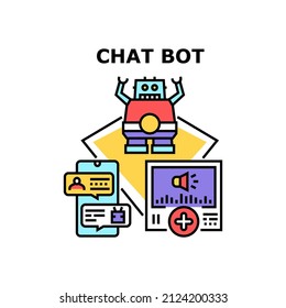 Chat bot robot. Chatbot service. Ai talk. Mobile phone. Digital online. Virtual business. Web support vector concept color illustration