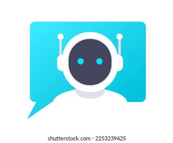 Chat Bot. Cabeza de robot con burbuja de habla. Servicio de asistencia al cliente Chat Bot.