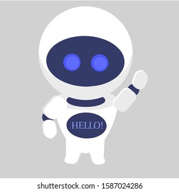 Chat bot robot helper saying hello, chat bot messenger greets. Online consultation. Vector illustration
