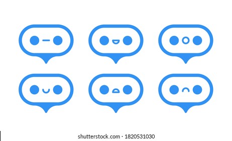 Chat bot or chat robot icon. Robot emotions and statuses - smile, sad, speak, is silent. Support bot icon. Online help, online support. Vector illustration