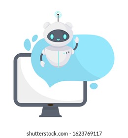 Chat bot robot isolated on white. Customer support service. Online consultation. Virtual online help customer support. Flat vector illustration.