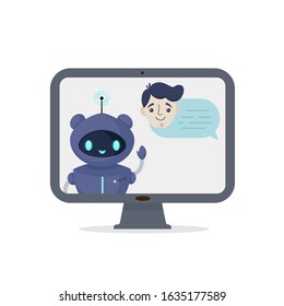 Chat bot robot isolated on white. Customer support service. Online consultation. Speak bubble chatting. Virtual online help customer support. Flat vector illustration.