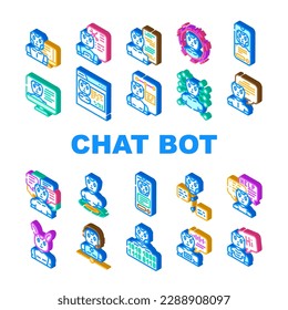 chat bot los iconos del servicio robot set vector. ai chatbot, móvil digital, soporte en línea, aplicación de tecnología, teléfono de ayuda, chat de clientes robot servicio ilustraciones de signos isométricos