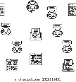 chat bot robot service online vector seamless pattern thin line illustration