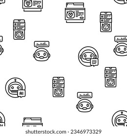 chat bot robot service online vector seamless pattern thin line illustration
