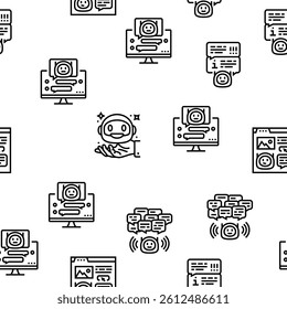 chat bot robot service online vector seamless pattern thin line illustration