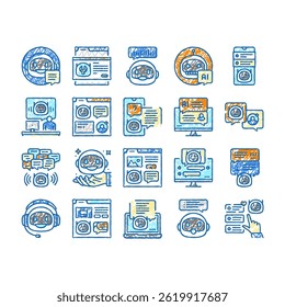chat bot robot service online doodle icons set vector. chatbot mobile, communication talk, ai support, conversation message, digital chat bot robot service online sketch hand drawn