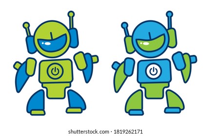 Chat bot. Robot support. Robot points moving. Robot switch on screen. Cosmic metallic bot. Customer support service chat bot. Chatbot helping solve a problems. Vector illustration on white.