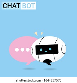 Chat Bot Robot talking with bubble banner to answer user's question, Chatter or Chatterbot support service concept flat Vector Illustration