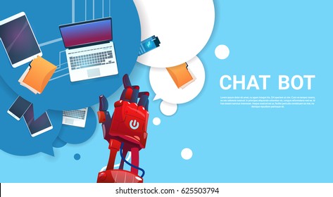 Chat Bot Robot Virtual Assistance Of Website Or Mobile Applications, Artificial Intelligence Concept Flat Vector Illustration