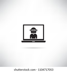chat bot, robot worker in laptop icon