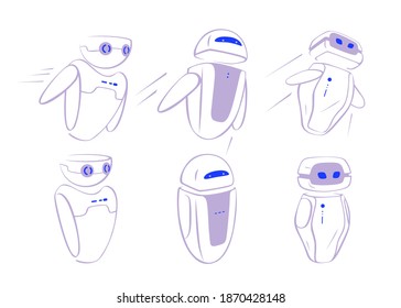 Chat bot, robots and AI characters collection isolated on white background. Virtual support and communication concept. Vector flat illustration.