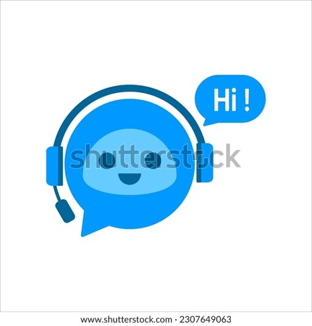 Chat Bot saing hi. Virtual assistant Bot saing hi. Robot head with headphones. Customer support service Chat Bot. Vector