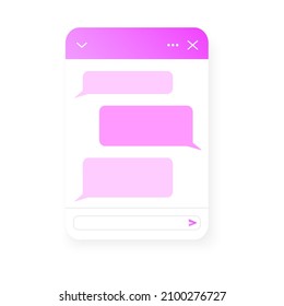 Plantilla de pantalla del robot de chat. Ventana emergente de chat de vida con burbujas de mensajes vacías. Asistente virtual, conversación de soporte al cliente en línea. Diseño de aplicaciones de mensajería móvil. Ilustración del vector