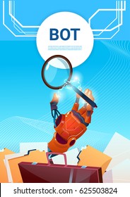 Chat-Bot-Suche Roboter virtuelle Unterstützung von Website- oder mobilen Anwendungen, künstliche Intelligenz Konzept flache Vektorgrafik