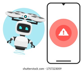 Chat bot for smart phone alert.Vector illustration of smart robot for alert help.