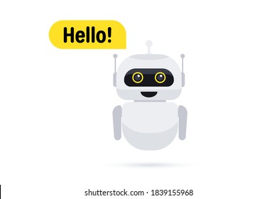 Chat bot in smartphone. Chat messenger icon. Support or service icon. Support service bot say users Hello. Chatbot greets. Online consultation. Customer service, support, assistance, call center