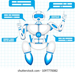 Chat bot with speech bubbles. Robot virtual assistance of website or mobile applications. Virtual online help customer support. Futuristic artificial intelligence mechanism technology. AI messenger