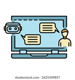 Chat bot talk laptop icon. Outline chat bot talk laptop vector icon color flat isolated
