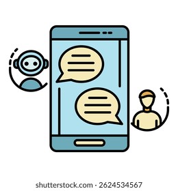 Chat bot talk smartphone icon. Outline chat bot talk smartphone vector icon color flat isolated