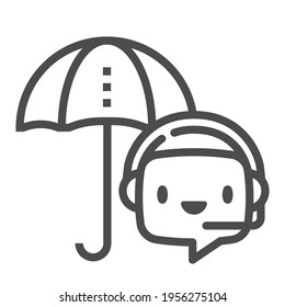 Paraguas del robot de chat, icono del vector de línea cuadrada.