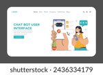 Chat Bot User Interface web or landing. Woman interacts with digital assistant, navigating through the chatbot
