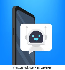 Chat Bot Using on smartphone, Robot Virtual Assistance Of Website Or Mobile Applications. Voice support service bot. Online support bot.