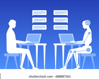 Chat bot. Virtual robot assistance of website or mobile applications. Artificial intelligence. Concept flat vector illustration