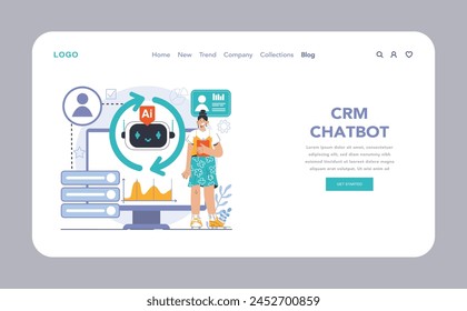 Chat bot web or landing. AI-powered customer service. Online consultation with artificial neural network. Artificial intelligence virtual assistant. Flat vector illustration