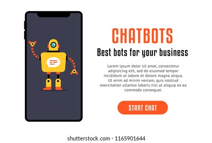 The Chat Bot Web Page Vector Design Illustration. Modern Flat Style. Chat Bot Icon. Chat Bot Robot. Logo Design. UI UX Element For Web Design. 