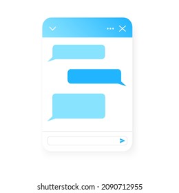 Chat bot window template. Life chat example with message bubbles isolated on white background. Virtual assistant, online customer support conversation form. Mobile messenger app design