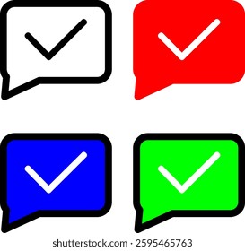 Chat box check icon in black, red, green, and blue, showing sent messages. Perfect for messaging apps and UI design. Available in multiple formats - Powered by Shutterstock - Get 15% off with code: PIKWIZARD15