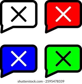 Chat box closed icon in black, red, green, and blue, indicating a conversation is ending or closed. Ideal for messaging apps and UI design. Available in multiple formats.