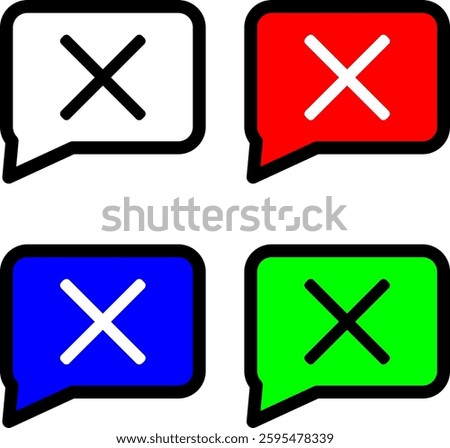 Chat box closed icon in black, red, green, and blue, indicating a conversation is ending or closed. Ideal for messaging apps and UI design. Available in multiple formats.
