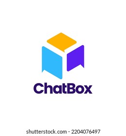 chat box cube social talk bubble vector logo icon template illustration
