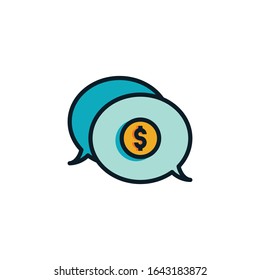  Chat box with dollar money, payment notification filled outline icons. Vector illustration. Editable stroke. Isolated icon suitable for web, infographics, interface and apps.