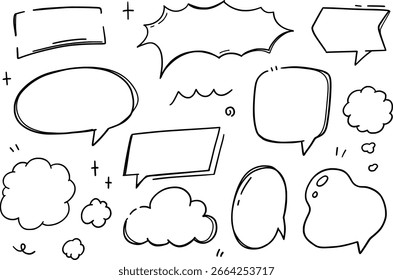 Estilo del doodle de la caja del chat fijado en el fondo blanco. Ilustración vectorial