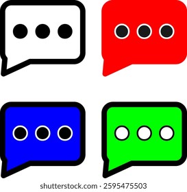 Chat box dots icon in black, red, green, and blue, indicating typing status. Ideal for messaging apps and UI design. Available in multiple formats.
