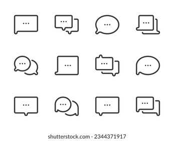 Cuadro de conversación, Iconos de línea vectorial de mensaje y comentario. Juego de iconos de burbuja de voz, diálogo y esquema de conversación.