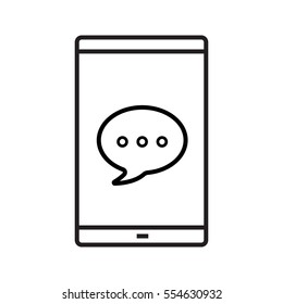 Chat box on smartphone screen linear icon. Sms thin line illustration. Smart phone with dialogue bubble. Texting contour symbol. Vector isolated outline drawing