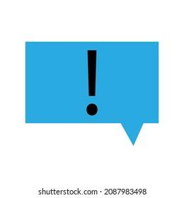 Señal de la caja de chat. Icono de diálogo de voz azul. Concepto de comunicación. Punto de exclamación. Ilustración vectorial. Imagen de archivo.